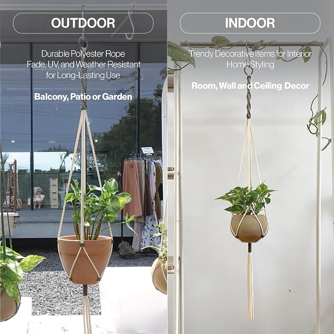 Macrame Plant Hanger Polyester Rope 42 Inch Outdoor Indoor Adjustable Hanging - Image 5