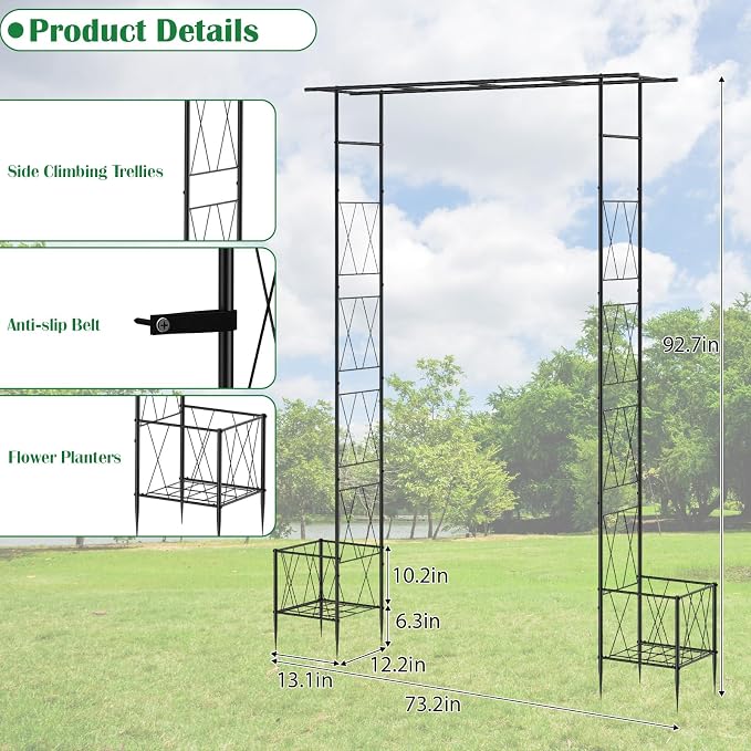 Garden Arch Trellis for Climbing Plants Outdoor 7.7 Ft Metal Garden Arbor - Image 2
