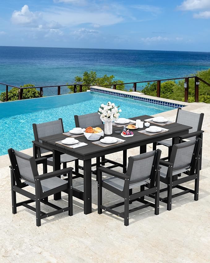 SERWALL Textilene Outdoor Dining Chair Set of 2, HDPE Frame - Image 6