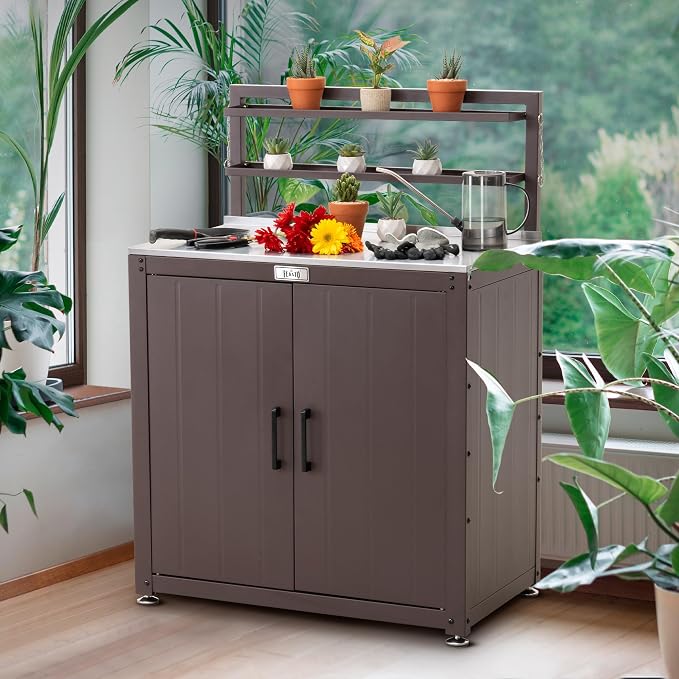 Garden Potting Bench with Storage Cabinet, Outdoor Gardening Table & Work Bench - Image 2