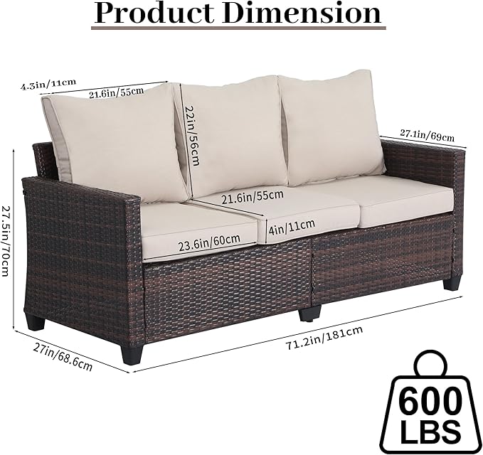 Rattan Outdoor Sofa 3-Seater - Image 3