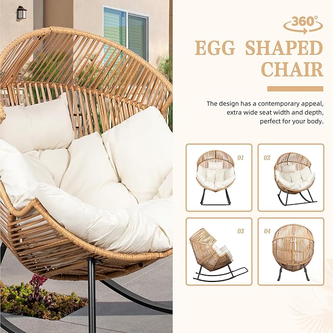 Vongrasig Wicker Egg Chair PE Rattan Rocking Chair - Image 6