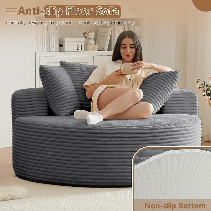Oversized Round Chair Lounge Chaise Indoor, Upholstered Corduroy Deep Seat - Image 7