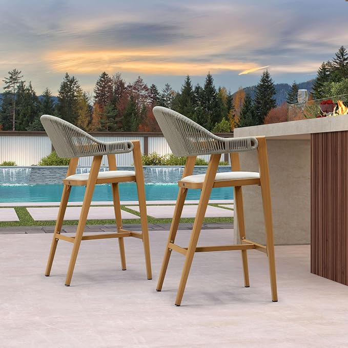 PURPLE LEAF Outdoor Bar Height Bar Stool Set of 2 Rattan Bar Chair - Image 9