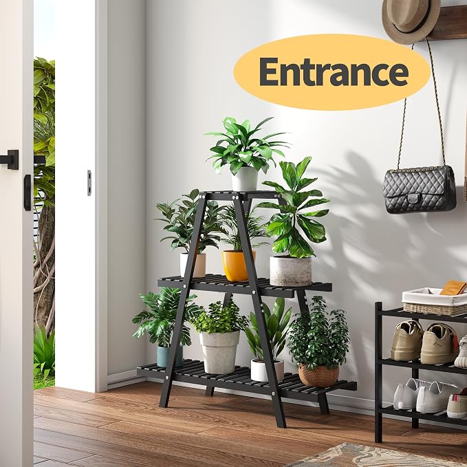 Bamboo Plant Stand Indoor/Outdoor, Rectangular, 8 Potted Flower Holder Ladder - Image 6