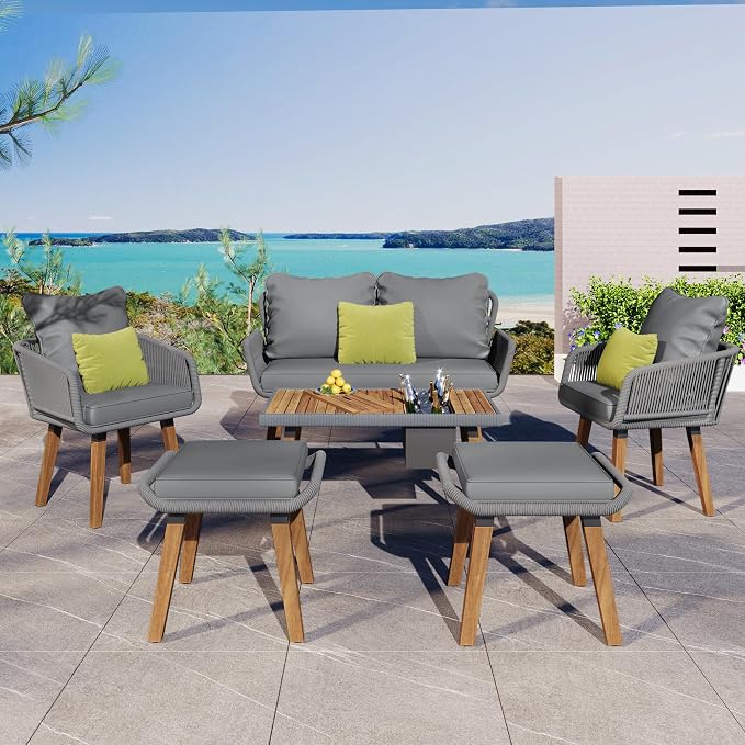 6-Piece Rope Patio Furniture Set, Outdoor Furniture - Image 2