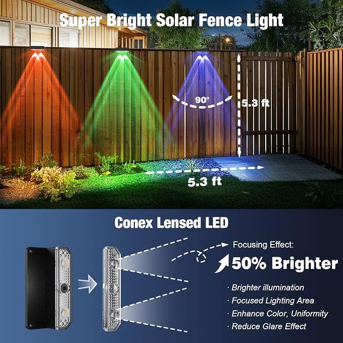 Peasur Solar Fence Lights Outdoor RGB, 8 Pack Step Light Solar Powered - Image 5