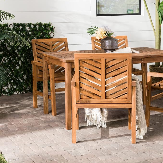 Walker Edison 4 Person Outdoor Wood Chevron Patio Furniture Dining Set Table - Image 6