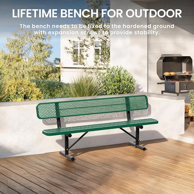 8 Feet Steel Park Bench for Outside, Outdoor Bench - Image 5