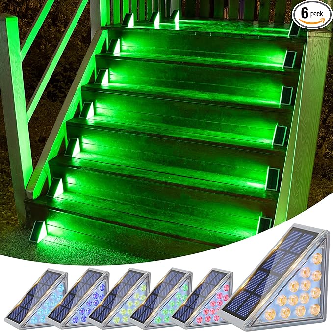 VOLISUN Solar Stair Lights 6 Pack, 7 Fixed Colors, Solar Step Lights Outdoor by VOLISUN