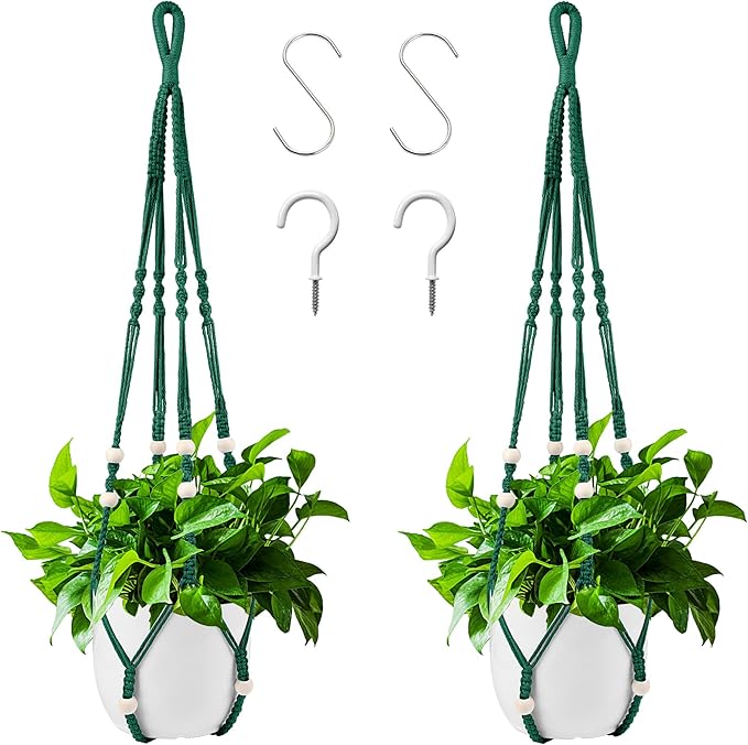Augshy Macrame Plant Hangers Dark Green Hanging Planters by Augshy