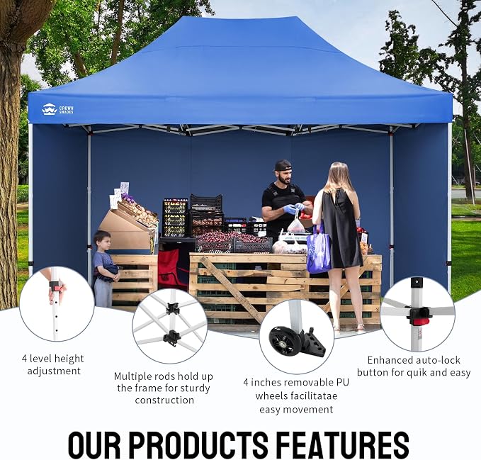 CROWN SHADES 10x15 Pop Up Canopy Tent, Thicken Frame Commercial Heavy Duty Tent - Image 3