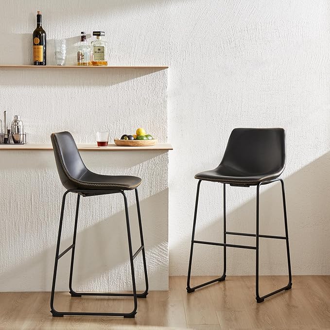 DUMOS 26 Inch Counter Height Bar Stools Set of 2, Modern Faux Leather High - Image 2