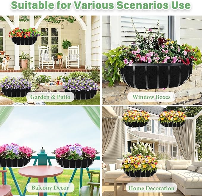 Riare 4 Pack 24 Inch Black Felt Window Box Liners- Fabric Trough Planter Basket - Image 7