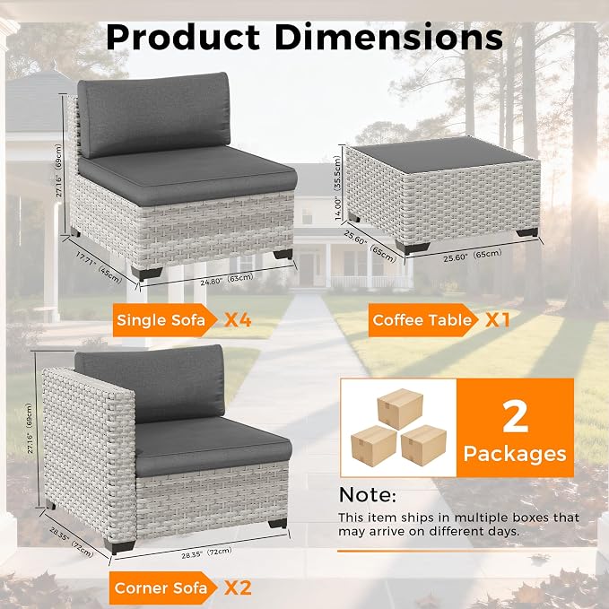 6-Piece Outdoor Patio Furniture Set, All-Weather Wicker Sectional Sofa - Image 5