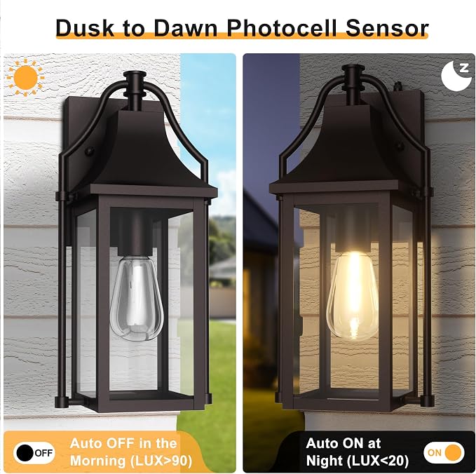 Dusk to Dawn Outdoor Wall Light, Waterproof Wall Sconces, Exterior Wall Mount - Image 3