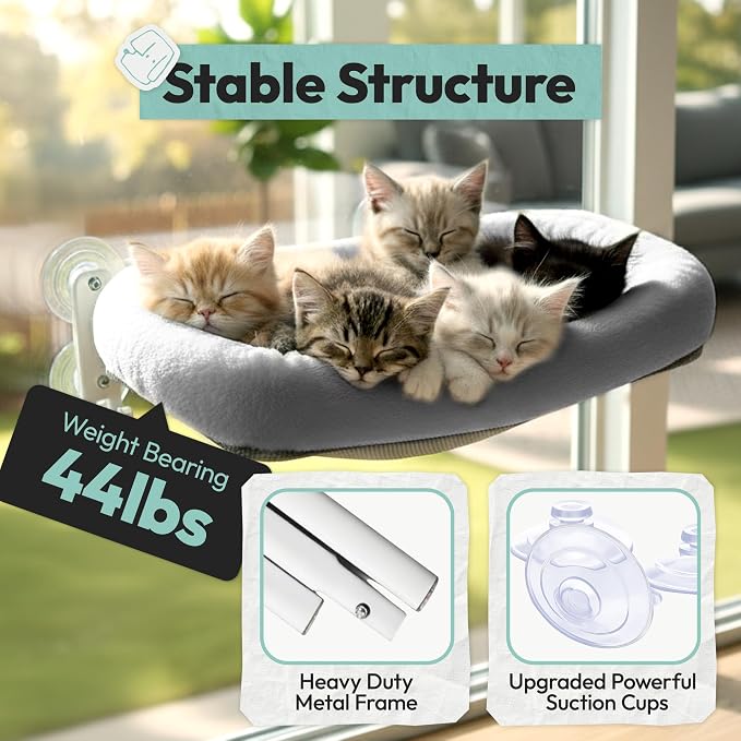 Cordless Cat Window Perch, Foldable Cat Window Hammock, 4 Strong Suction Cups - Image 4