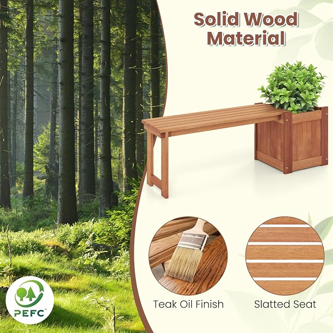 HAPPYGRILL Outdoor Bench with Planter Box, 2 Raised Garden Bed w/Spacious Seat - Image 4