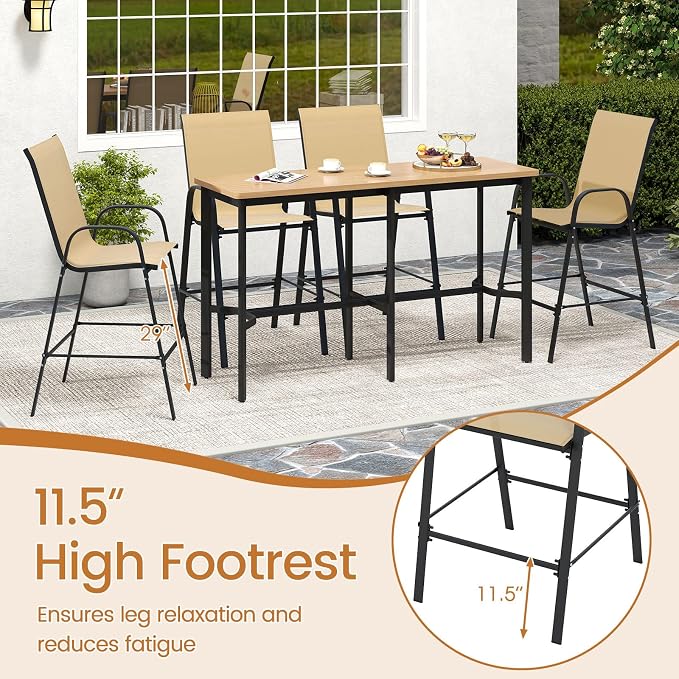 Tangkula Outdoor Bar Stools Set of 4, Enlarged Seat & Metal Frame, Tall Patio - Image 8