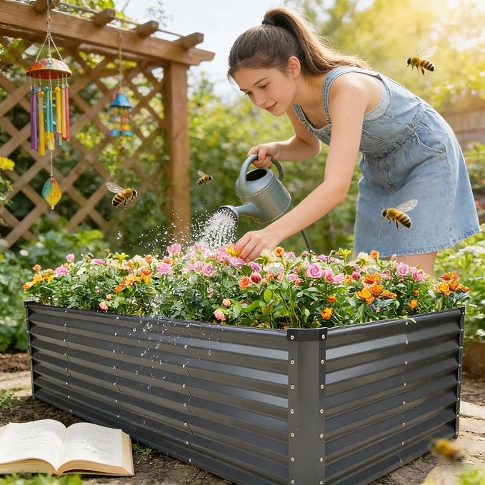 GARDMAX 8x4x2FT Galvanized Raised Garden Bed Kit, Metal Planter Boxes Outdoor - Image 9