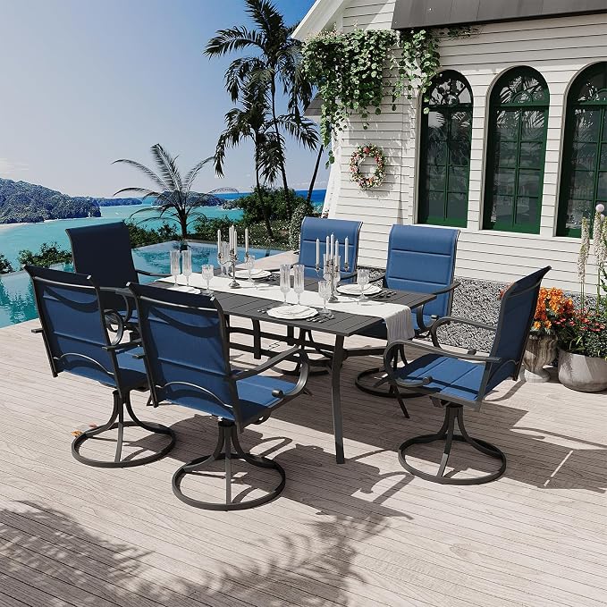 MELLCOM 7 Pieces Outdoor Dining Set, 6 Swivel Rocker Chairs by MELLCOM