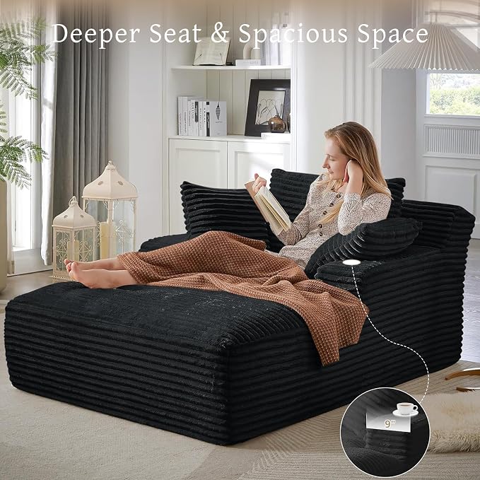 66" Chaise Lounge Chair Indoor, Oversized Boneless Couch Comfy Upholstered - Image 4