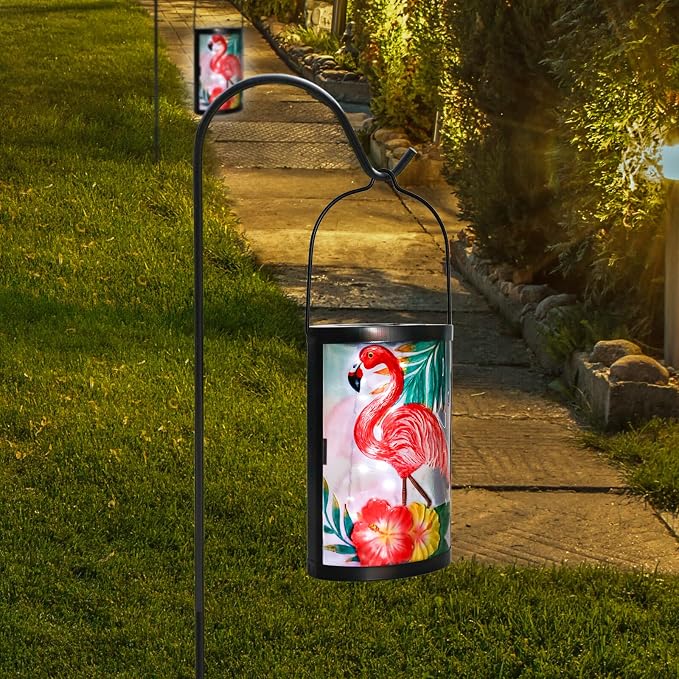 Hanging Solar Lantern Outdoor Waterproof Flamingo Solar Lights Glass Tabletop - Image 6