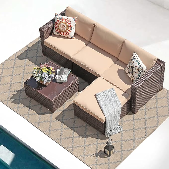 Patiorama 5 Piece Outdoor Patio Furniture Set, Outdoor Sectional Conversation by Patiorama