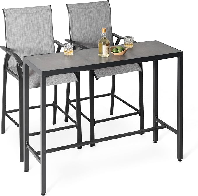 NUU GARDEN 3 Piece Patio Bar Set, 2 Textilene High Bar Stools and 1 Patio Bar by NUUGARDENCORPORATION