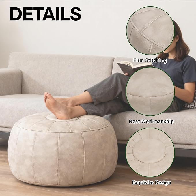 Thgonwid Unstuffed Moroccan Storage Pouf Foot Stool Ottoman Seat Handmade Faux - Image 9