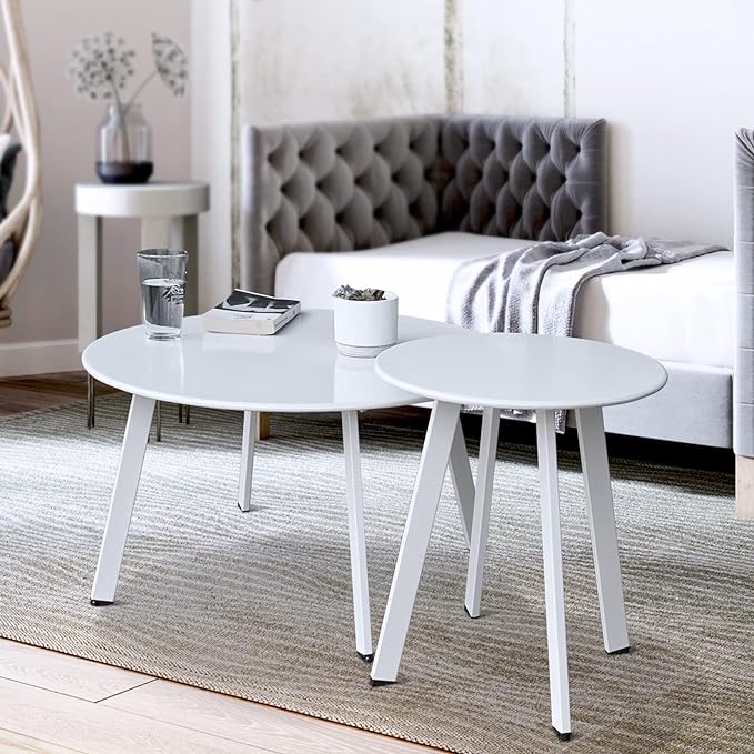 Outdoor Patio Coffee Table Set of 2, Weather Resistant End Table, Round Nesting - Image 4