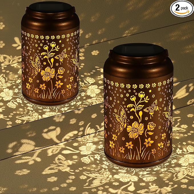 2 Pack Solar Lanterns Outdoor Waterproof, Butterflies Garden Decor Gifts by Tepaken