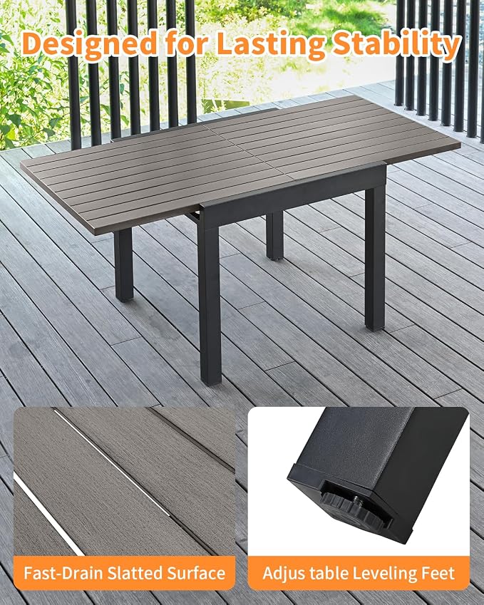 5 Pieces Outdoor Dining Set, Never-Rust Aluminum Expandable Patio Dining Table - Image 9
