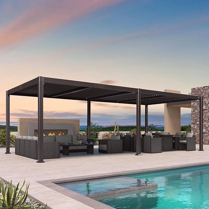 PURPLE LEAF 11' x 23' Louvered Pergola Outdoor Adjustable Louvre Shade Modern by PURPLELEAF
