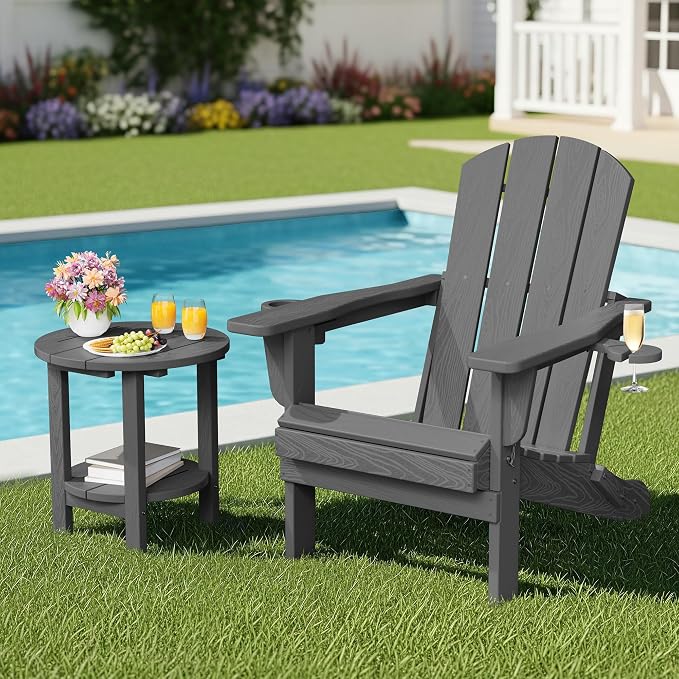 SERWALL Round Outdoor Side Table, HDPE Small Adirondack End Table, 2-Tier Patio - Image 10