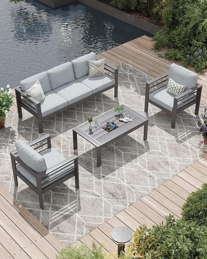 AECOJOY Aluminum Patio Furniture Set, 5 Seats Modern Outdoor Furniture by AECOJOY