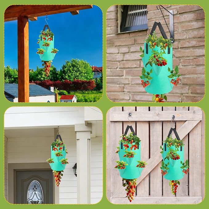 5 Pack Upside Down Strawberry Hanging Planter, 3 Gallon Tomato Hanging Grow Bags - Image 7