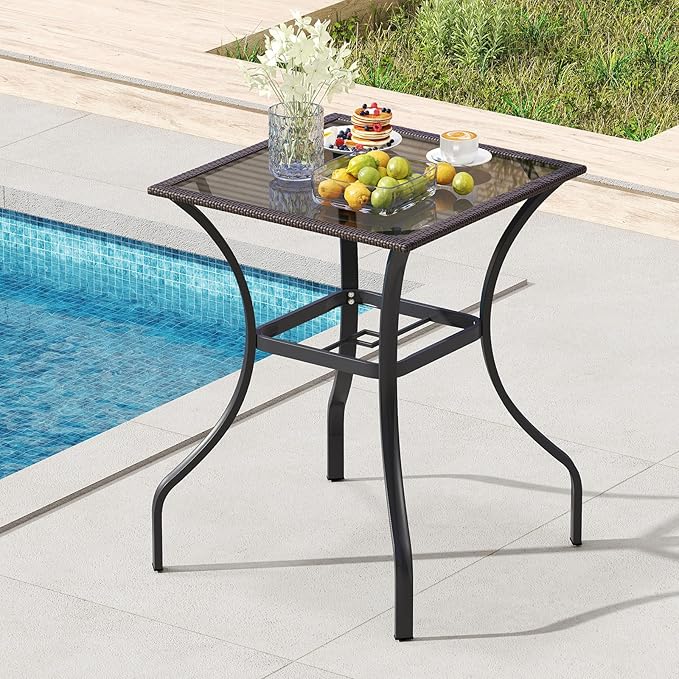 Tangkula Patio Bar Table with Umbrella Hole, All Weather 37 Inches Height Heavy - Image 2