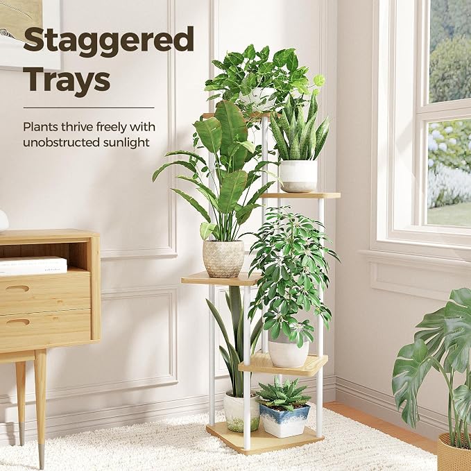 Bamworld White Plant Stand Indoor 5 Tier Plant Shelf - Image 2