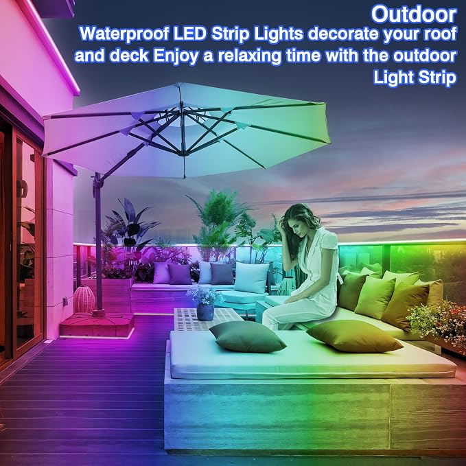 zoegi 200ft Outdoor LED Strip Lights Waterproof, Music Sync RGB IP68 Outside - Image 3