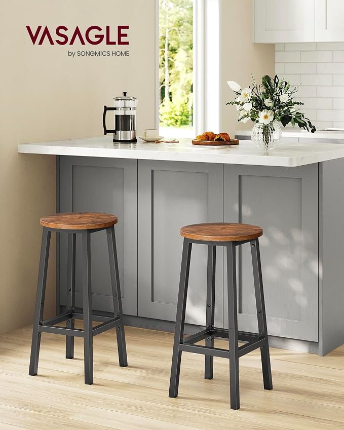 VASAGLE Bar Stools, Steel Frame, 25.2 Inch Tall, - Image 2