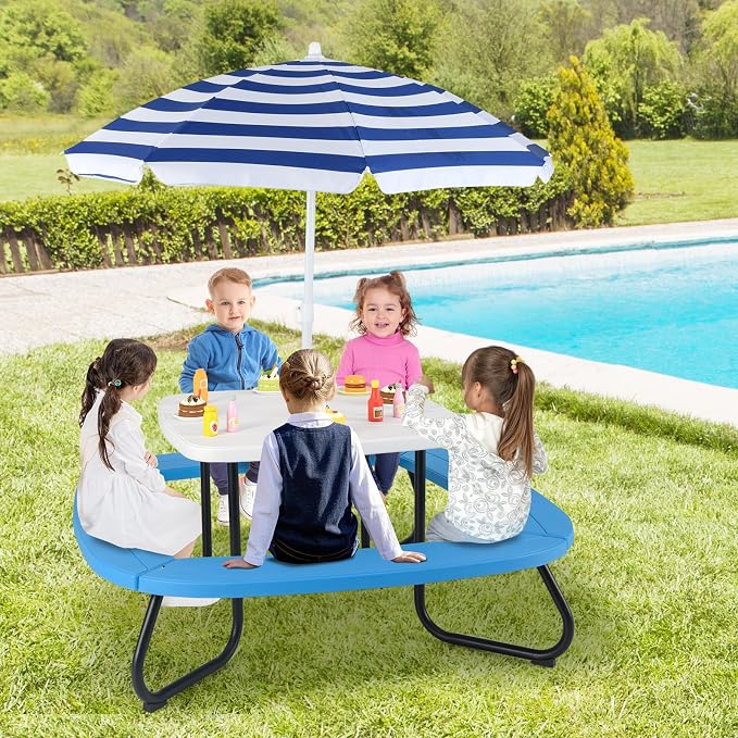 HONEY JOY Kids Picnic Table, 8 Person Toddler Outdoor Table and Chair Set - Image 9