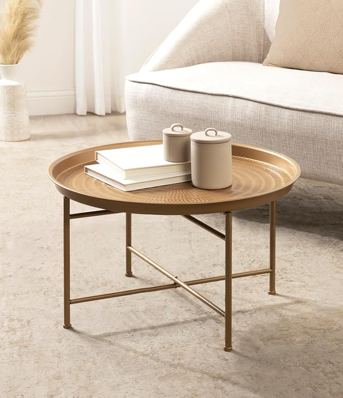 Kate and Laurel Mahdavi Boho-Chic Hammered Metal Tray Coffee Table, Dark Gold - Image 2