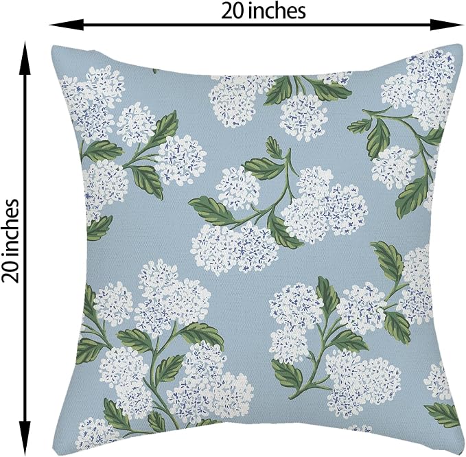 Light Blue Pillow Covers 20x20 Inch 2 Pcs Blue Green Hydrangea Flower Decor - Image 6