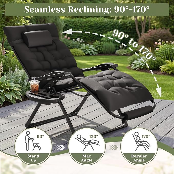 Homall Oversized Zero Gravity Chair, Adjustable Anti Gravity Chair Folding - Image 6