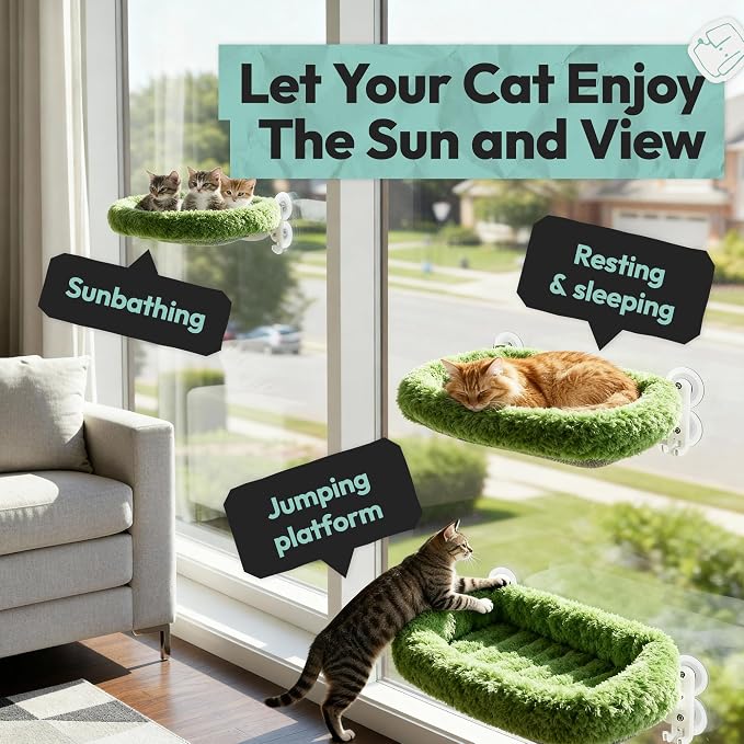 Cordless Cat Window Perch, Foldable Cat Window Hammock, 4 Strong Suction Cups - Image 8