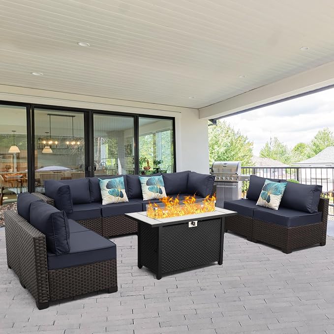 9 Pieces Wicker Patio Furniture Set Outdoor PE Rattan Sectional Conversation - Image 2