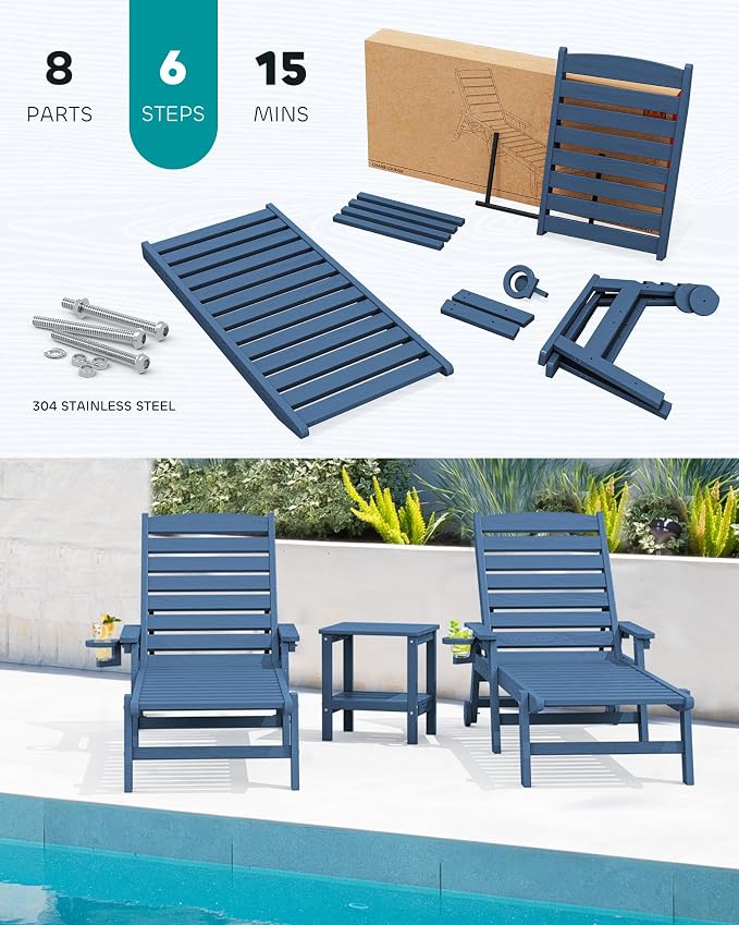 SERWALL Patio Chaise Lounge Chair, Poly Lounge Chair - Image 7