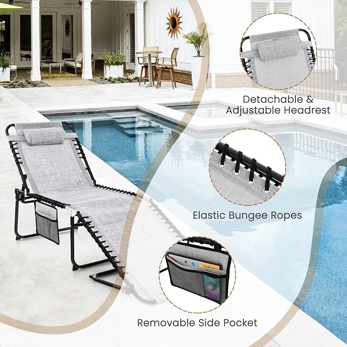 GYMAX Lounge Chairs for Outside, Extra High Folding Beach Tanning Lounger - Image 7