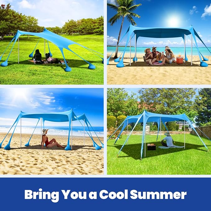 Rhino Valley Beach Tent Shade Canopy UPF50+ Protection, 8 Sandbags, 4 Stability - Image 8